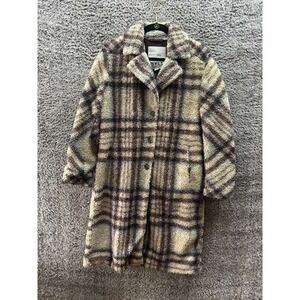 Nvlt Berber Plaid Faux Shearling Long Sleeve Coat Multicolor Womens‎ Size S